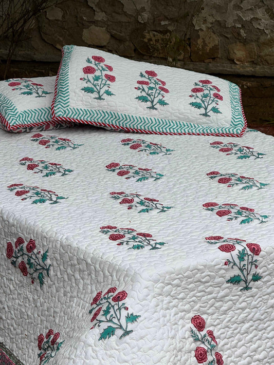 Claret Pink Flower Quilted Bedcover - The Comfy Dreams