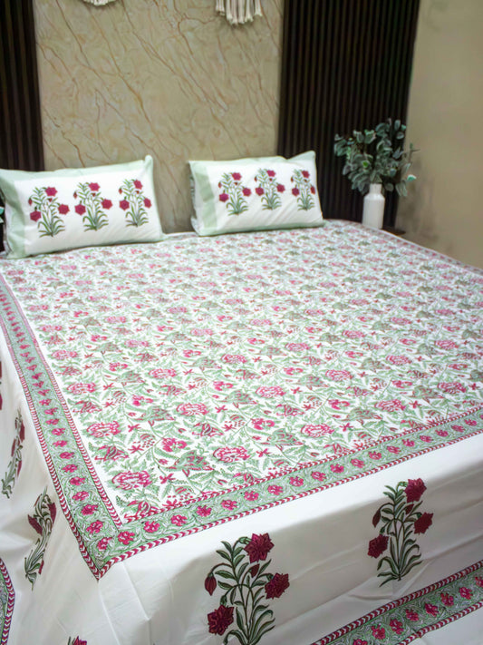 Pink Lilly Premium Hand Block Bedsheet - The Comfy Dreams