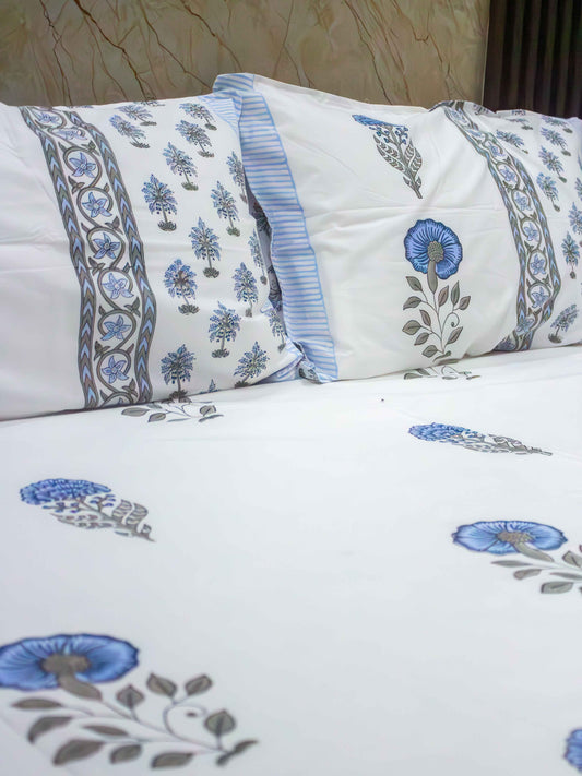 Poppy Blue Premium Bedsheet - The Comfy Dreams