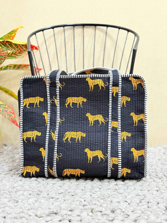 Handblock Printed Quilted Tote Bag with concealed zip - The Comfy Dreams