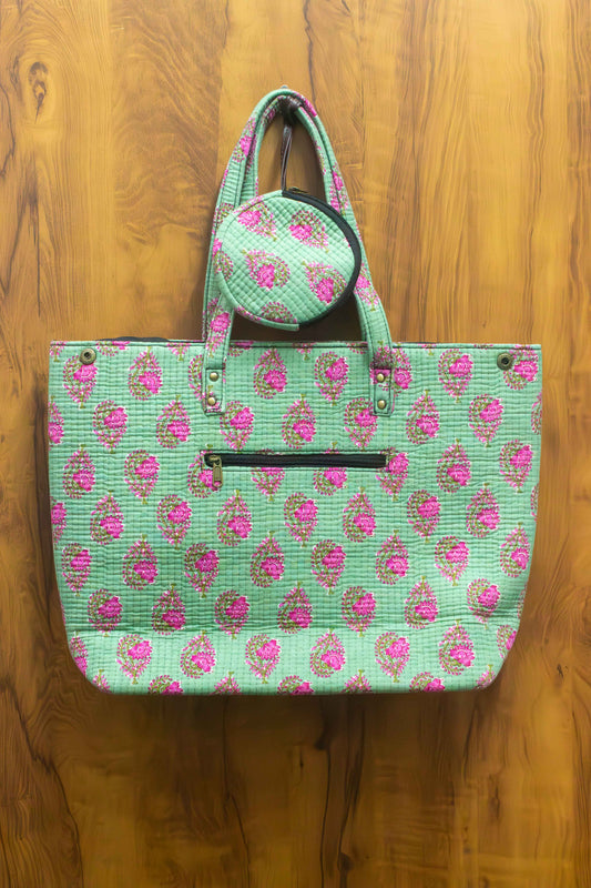 Handblock Printed Quilted Tote Bag - The Comfy Dreams