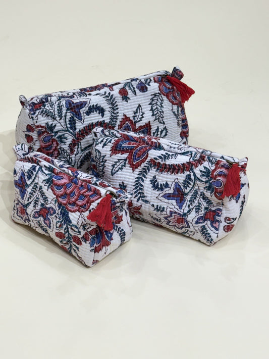 Hand Block Quilted Pouches- Set of Three - The Comfy Dreams