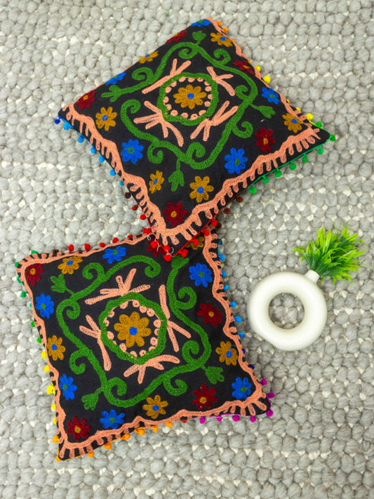 Suzani Embroidered Pom Pom Cushion Cover - The Comfy Dreams