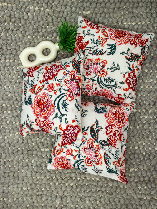 Hand Block White Flower Cushion Cover - The Comfy Dreams