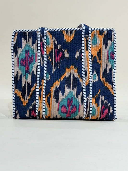 Handblock Printed Quilted Tote Bag with concealed zip - The Comfy Dreams