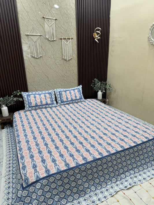 Blue & Coral Paisley Cotton Bedsheet Set - The Comfy Dreams