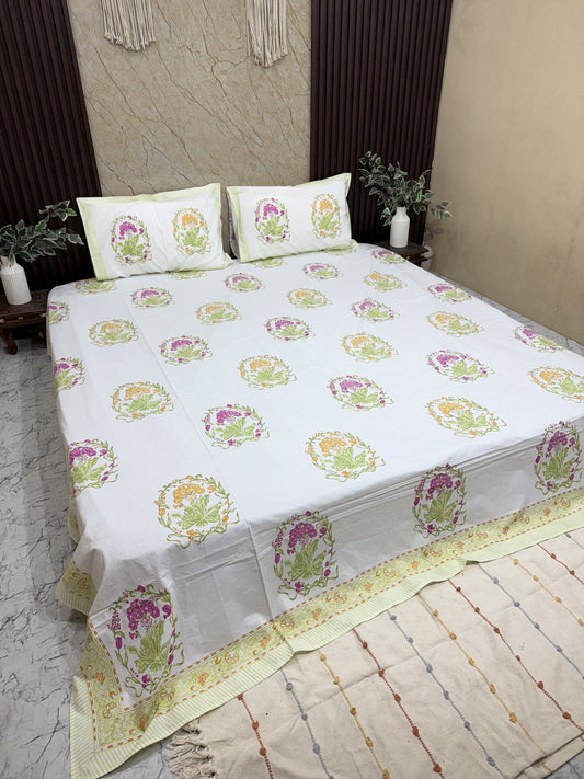 Blossom Harmony Premium Hand Block Bedsheet - The Comfy Dreams
