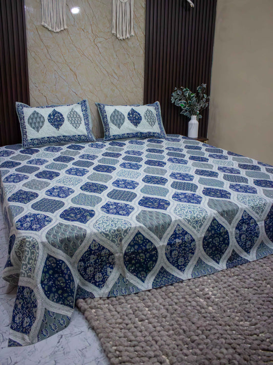 Blue & Grey Ikkat Bedsheet - The Comfy Dreams