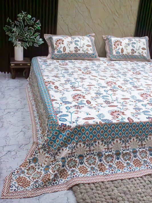 Red Floral Gold Premium Bedsheet - The Comfy Dreams