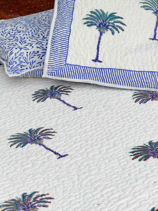 Sky Blue Palm Polka Bedcover