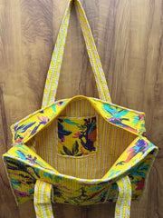 Handblock Printed Quilted Tote Bag with concealed zip