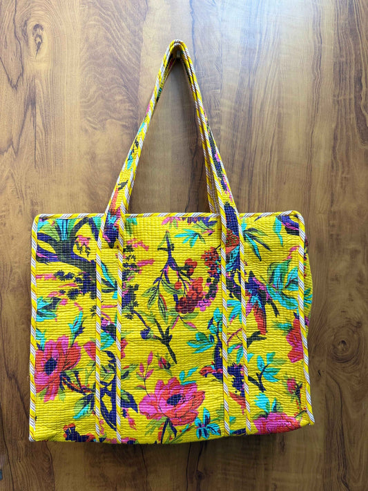 Handblock Printed Quilted Tote Bag with concealed zip