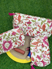 Hand Block Quilted  Pouches- Set of Three