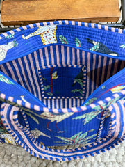 Handblock Printed Quilted Tote Bag with concealed zip