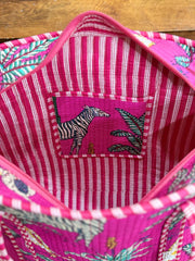 Handblock Printed Quilted Tote Bag with concealed zip