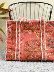 Handblock Printed Quilted Tote Bag with concealed zip