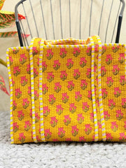 Handblock Printed Quilted Tote Bag with concealed zip