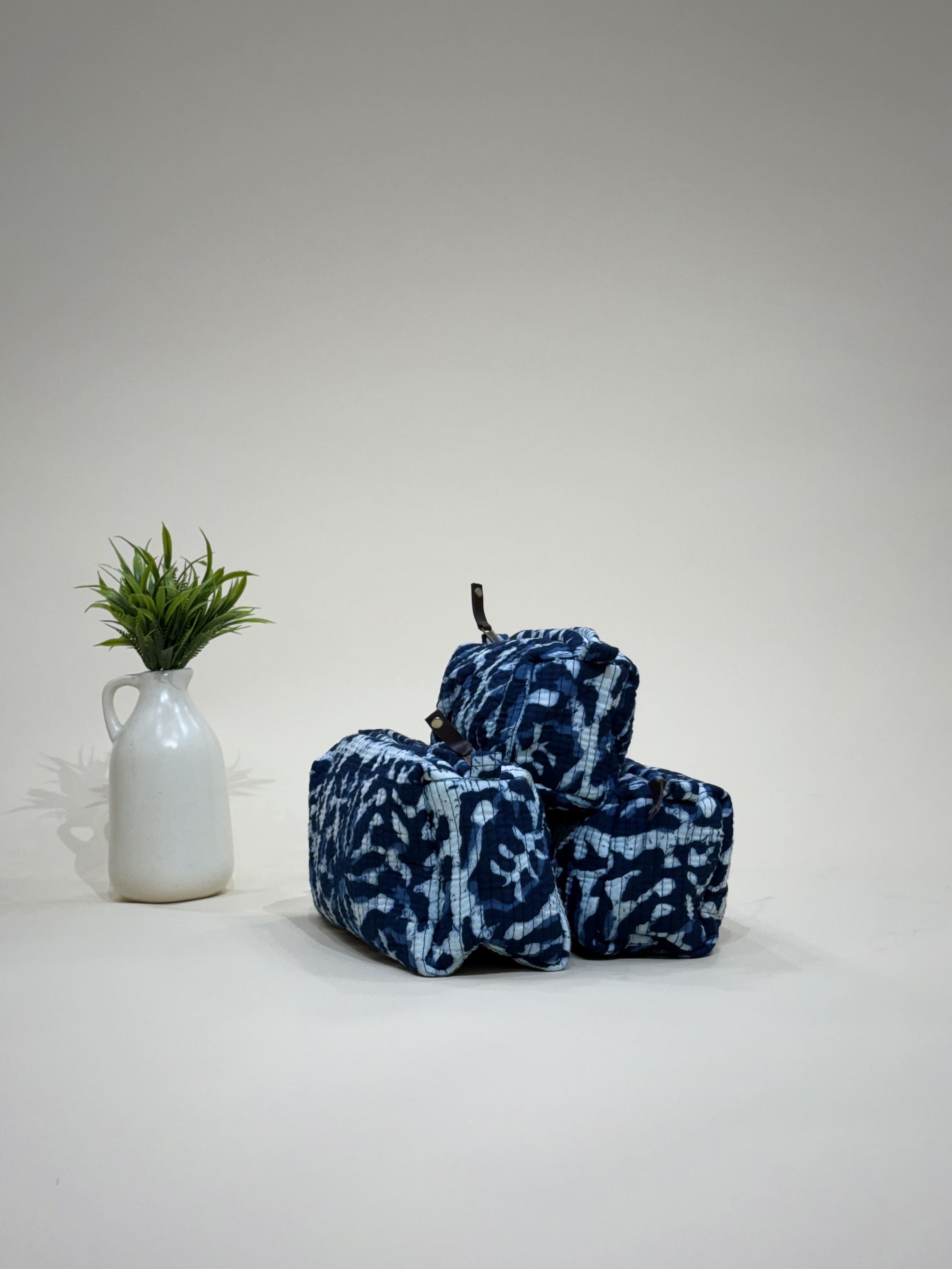 Hand Block Quilted  Pouches- Set of Three - The Comfy Dreams