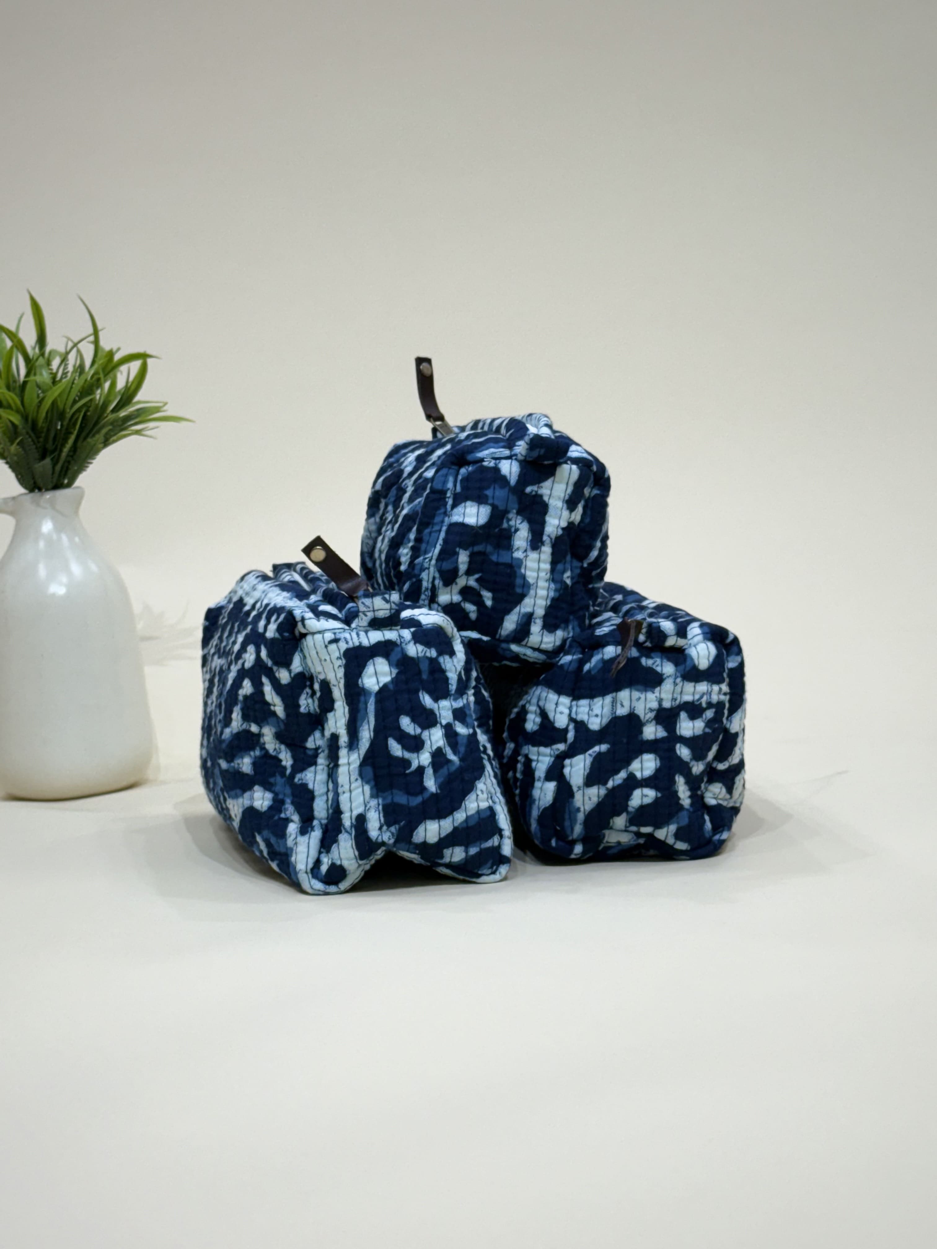 Hand Block Quilted  Pouches- Set of Three - The Comfy Dreams