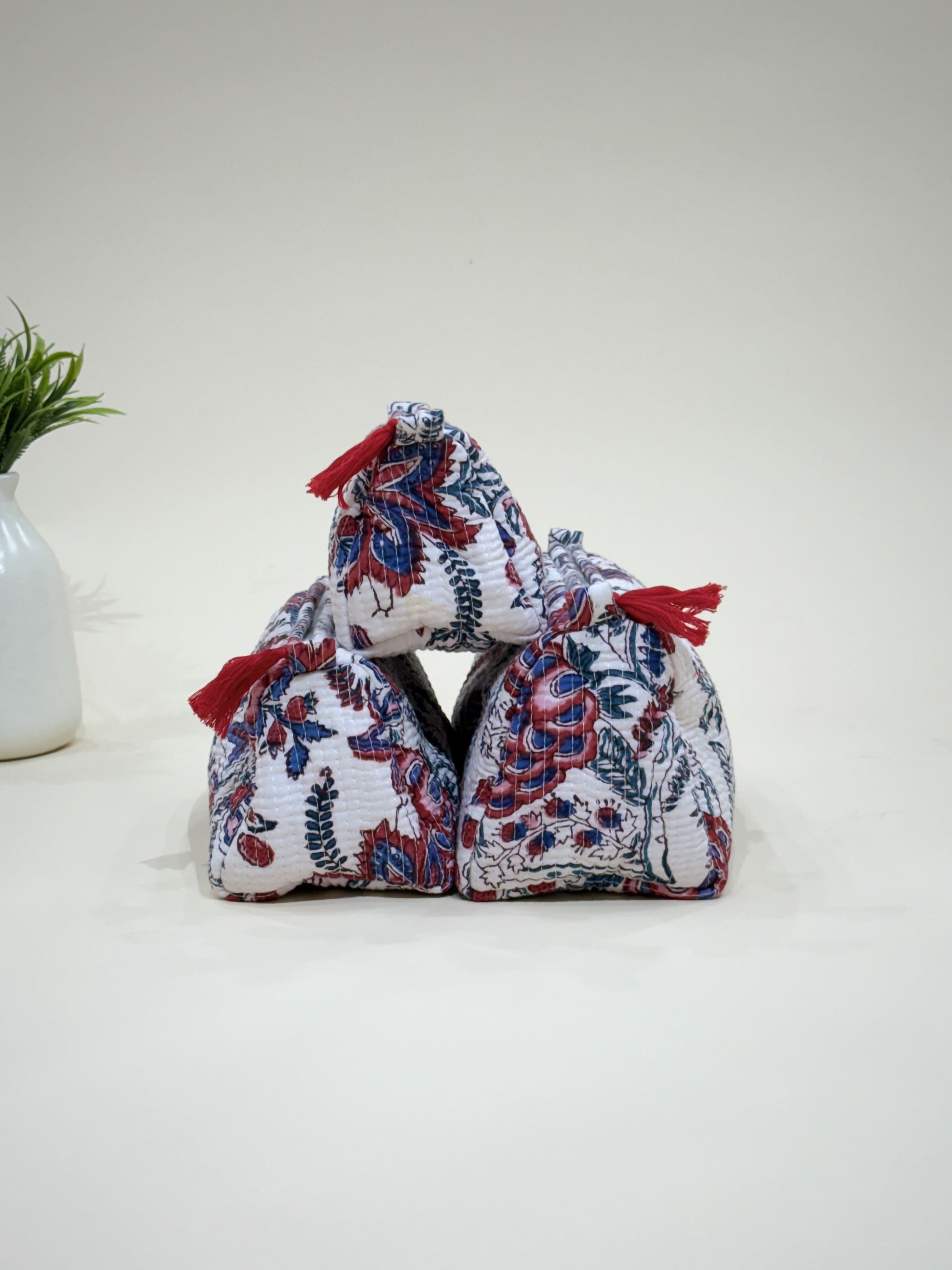 Hand Block Quilted  Pouches- Set of Three - The Comfy Dreams