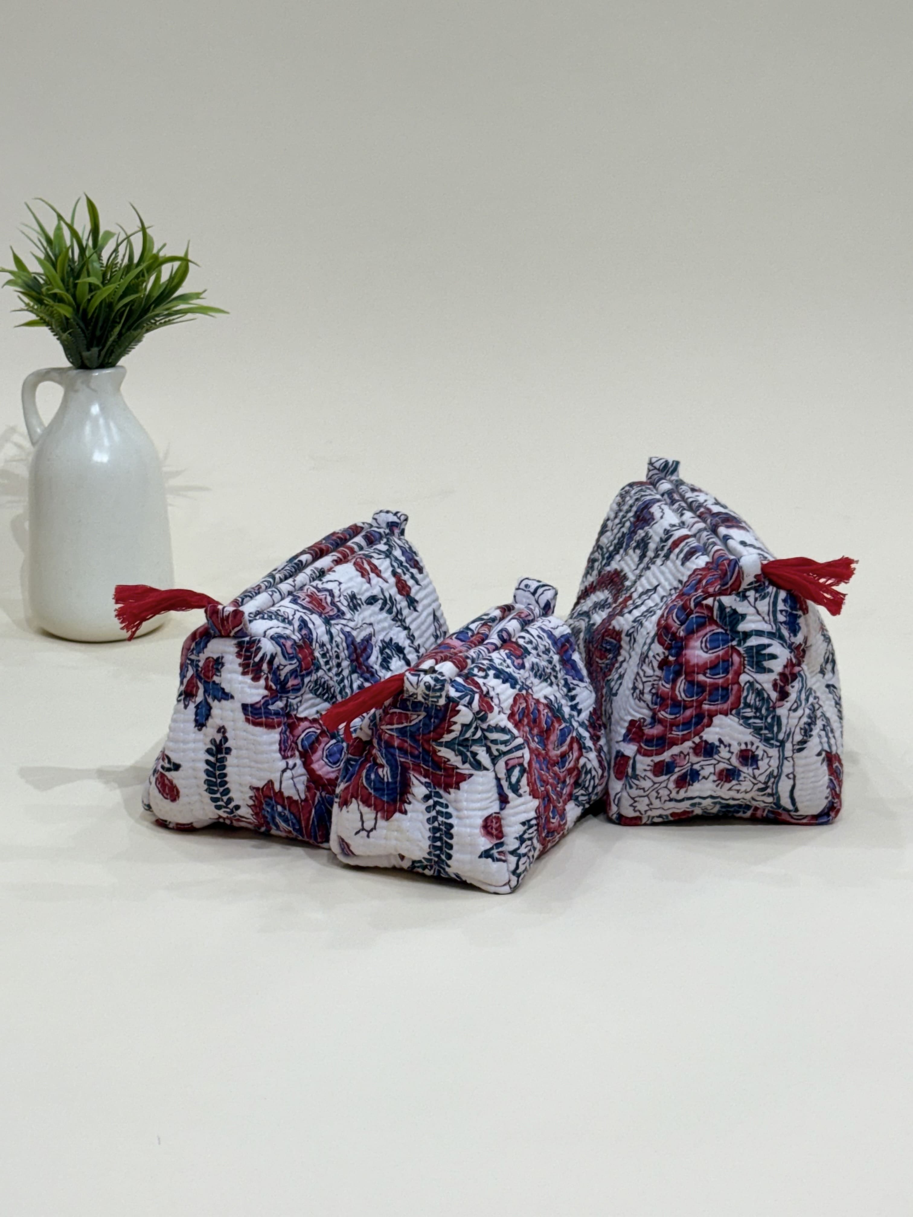 Hand Block Quilted  Pouches- Set of Three - The Comfy Dreams
