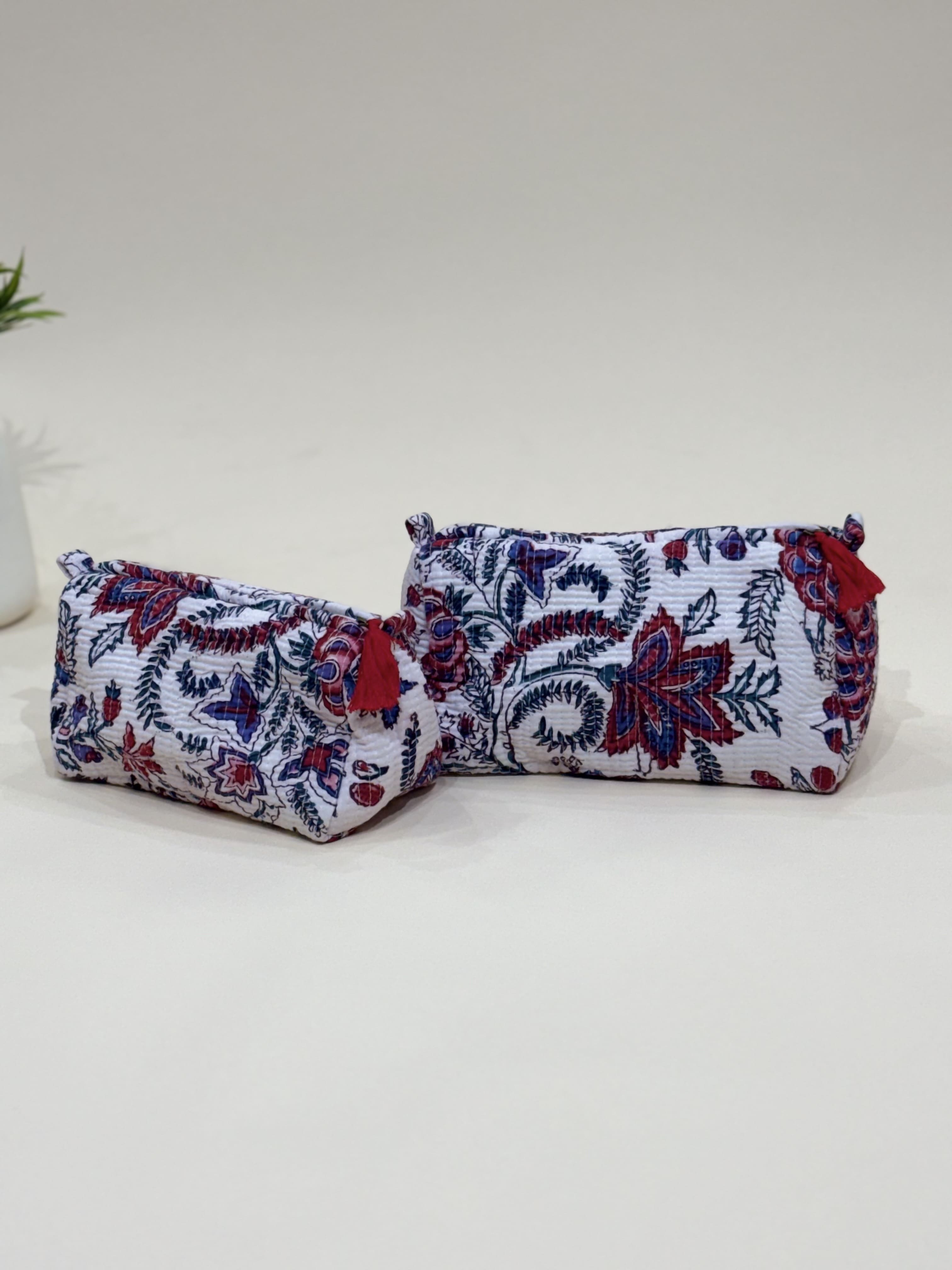 Hand Block Quilted  Pouches- Set of Three - The Comfy Dreams