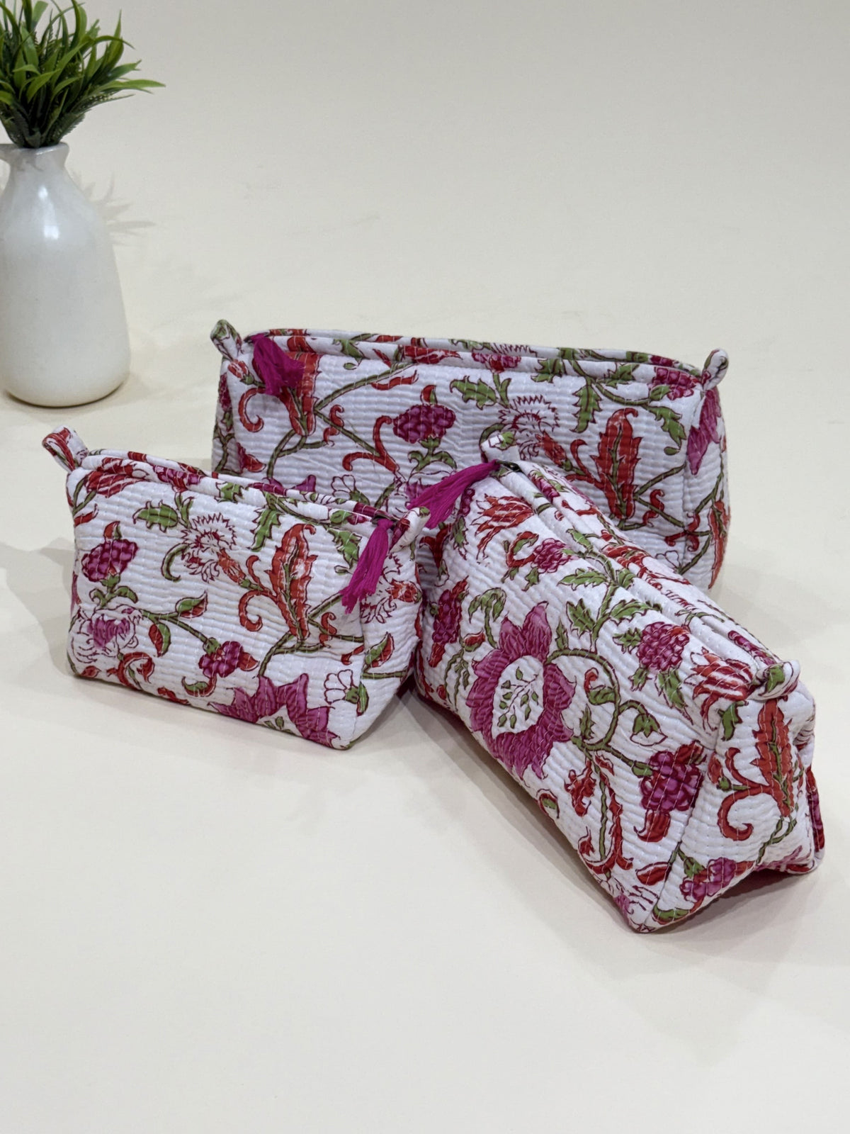 Hand Block Quilted  Pouches- Set of Three - The Comfy Dreams