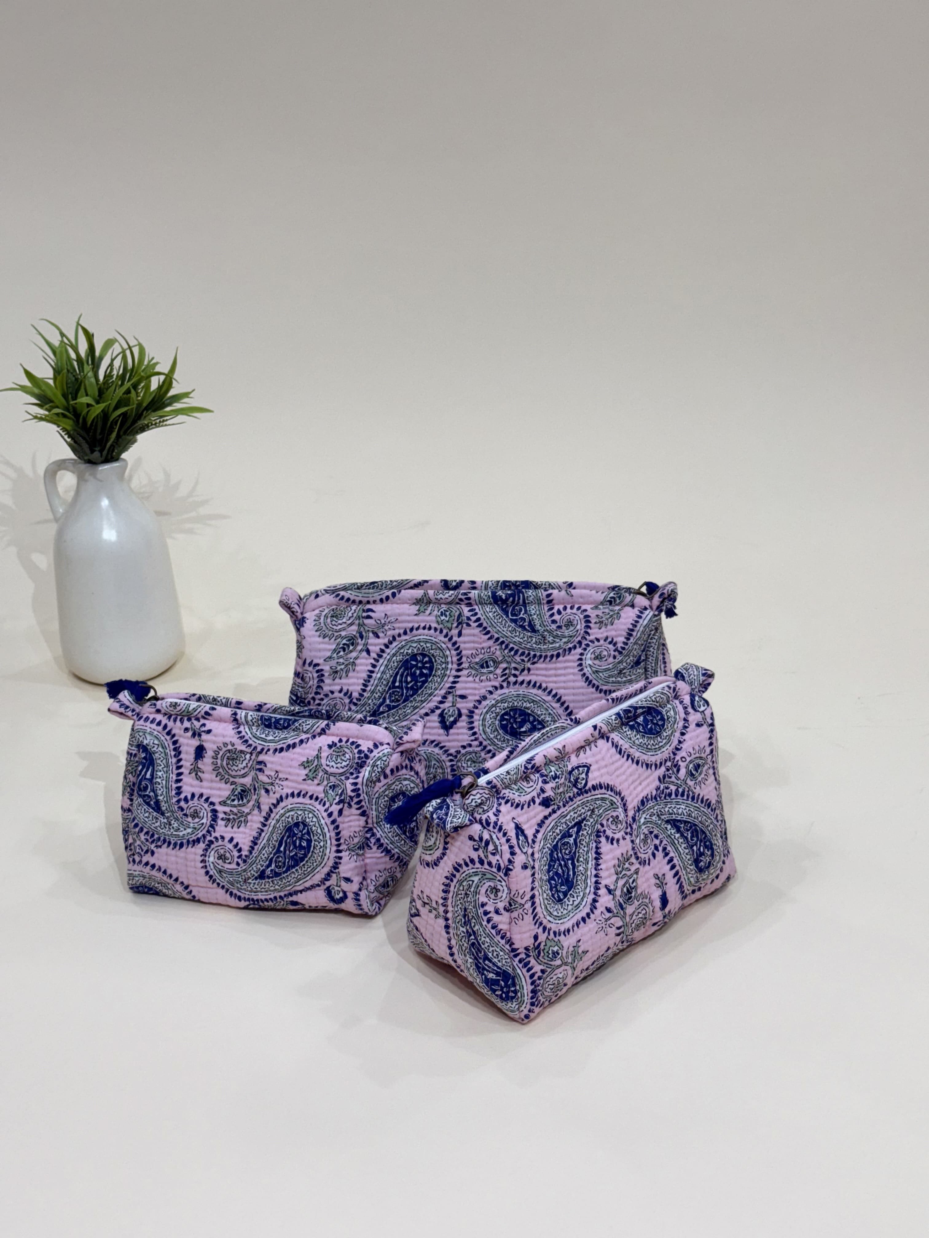 Hand Block Quilted  Pouches- Set of Three - The Comfy Dreams