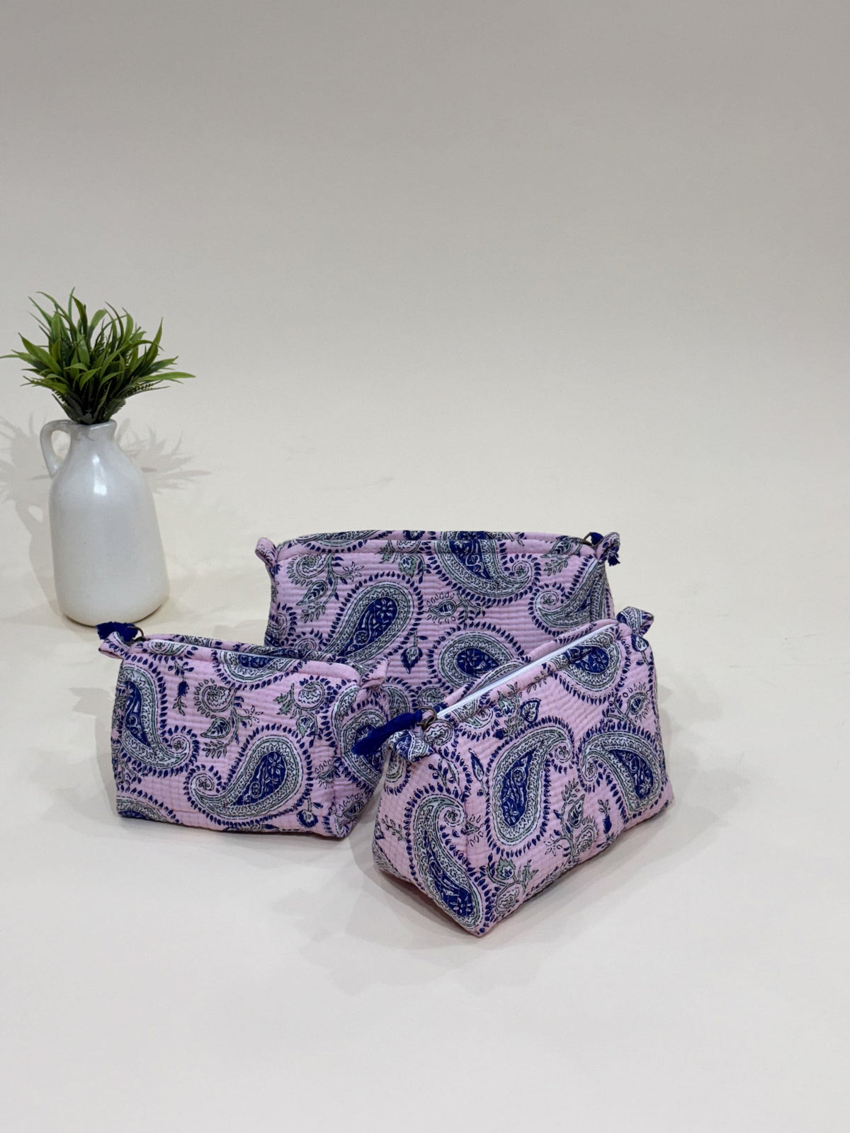 Hand Block Quilted  Pouches- Set of Three - The Comfy Dreams