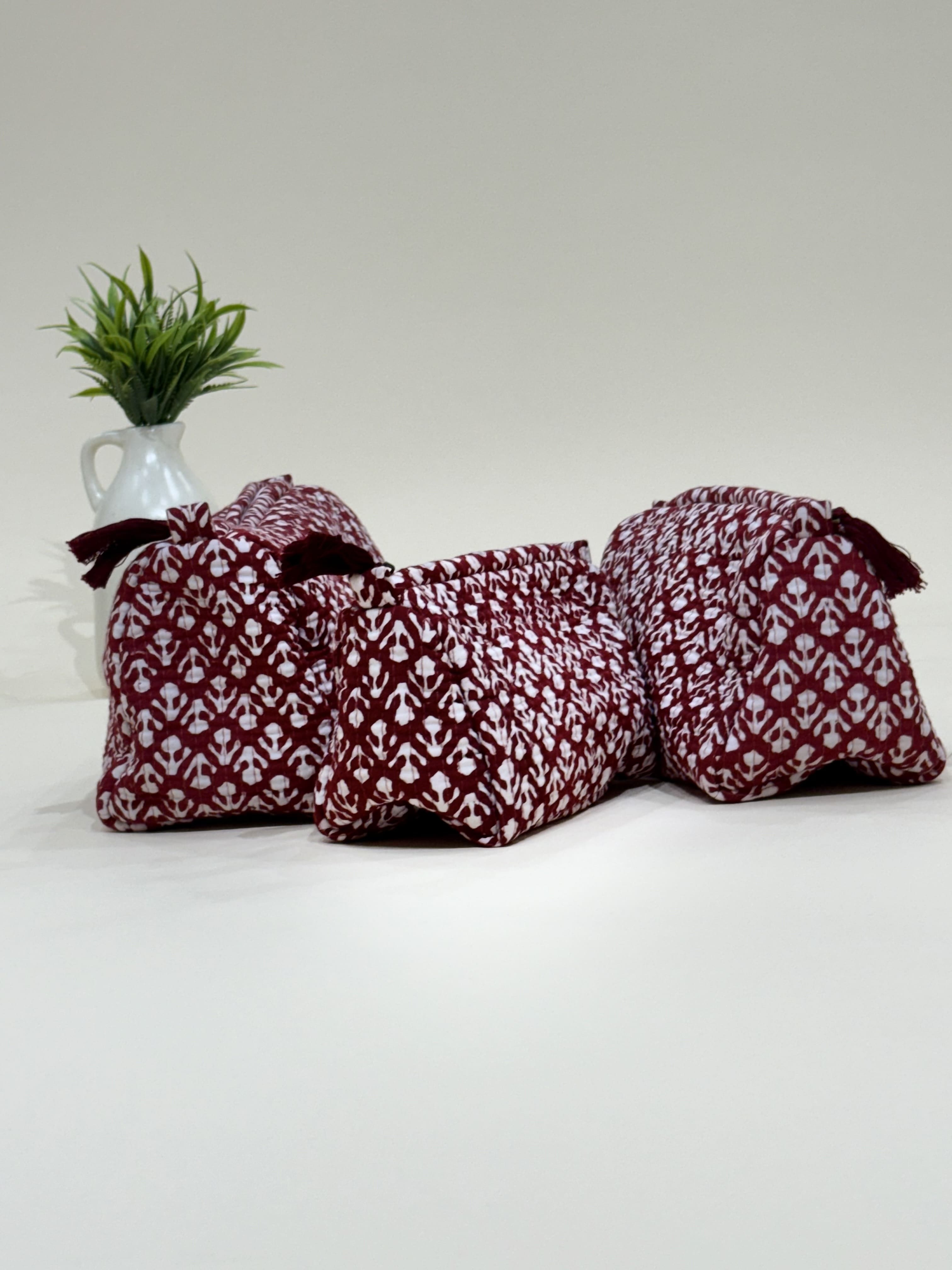 Hand Block Quilted  Pouches- Set of Three - The Comfy Dreams