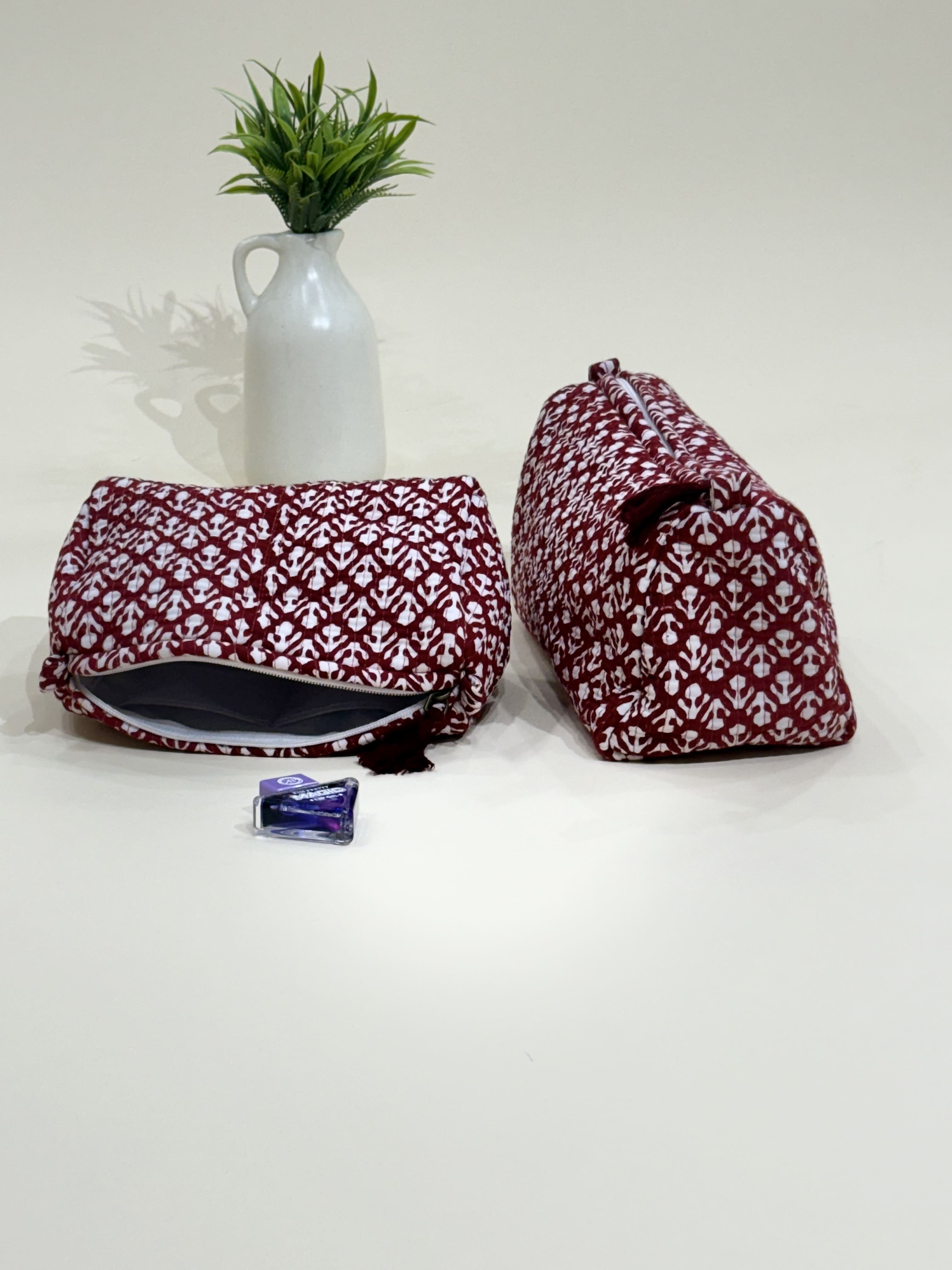 Hand Block Quilted  Pouches- Set of Three - The Comfy Dreams