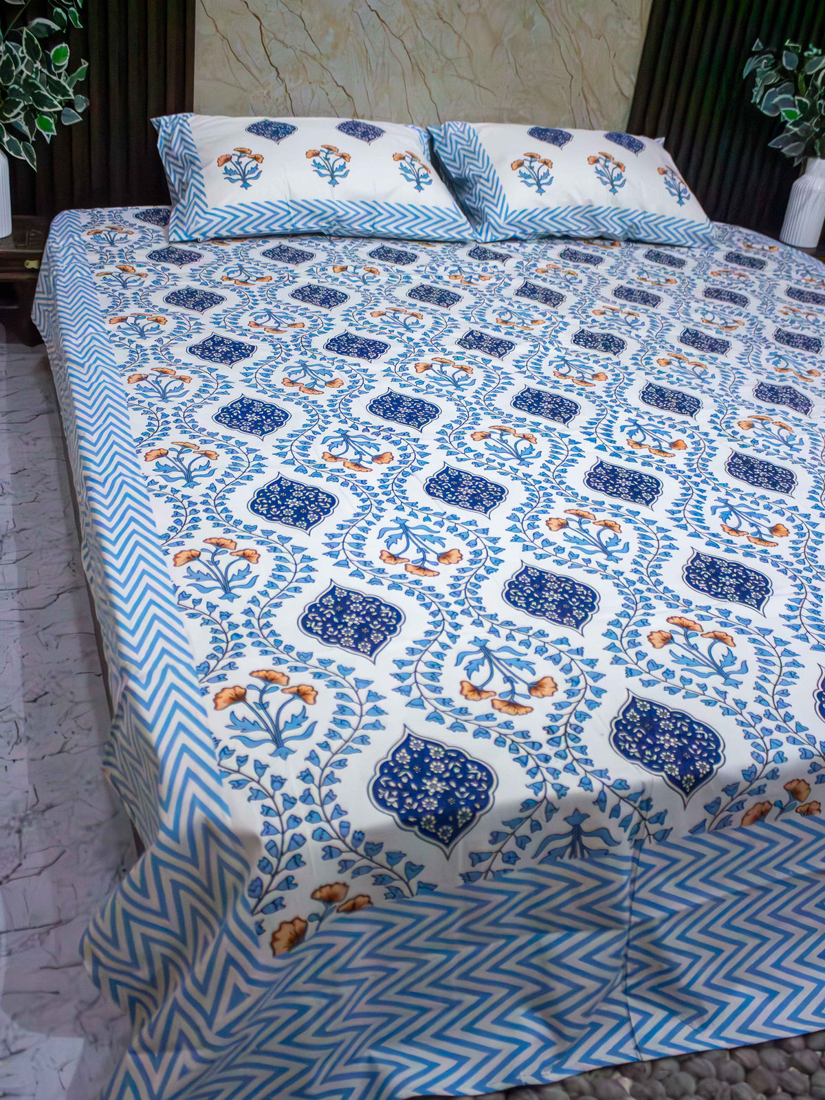 Blue Floral Jaal Bedsheet