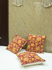 Hand Block Red Jaal Flower Cushion Cover