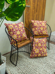 Hand Block Red Jaal Flower Cushion Cover