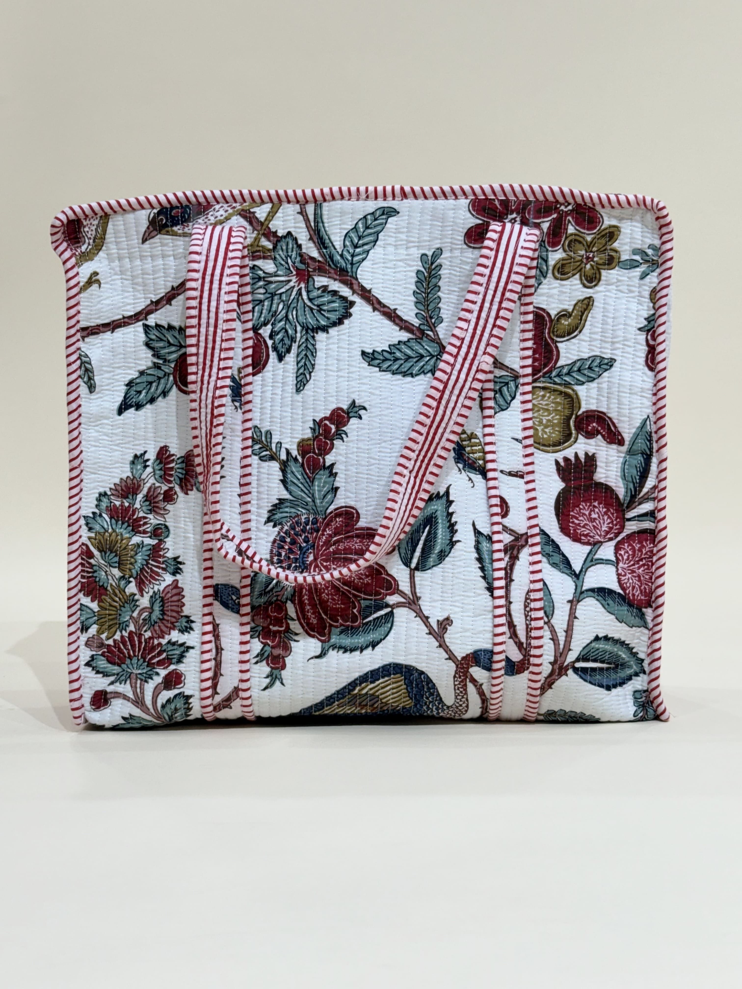 Handblock Printed Quilted Tote Bag with concealed zip - The Comfy Dreams