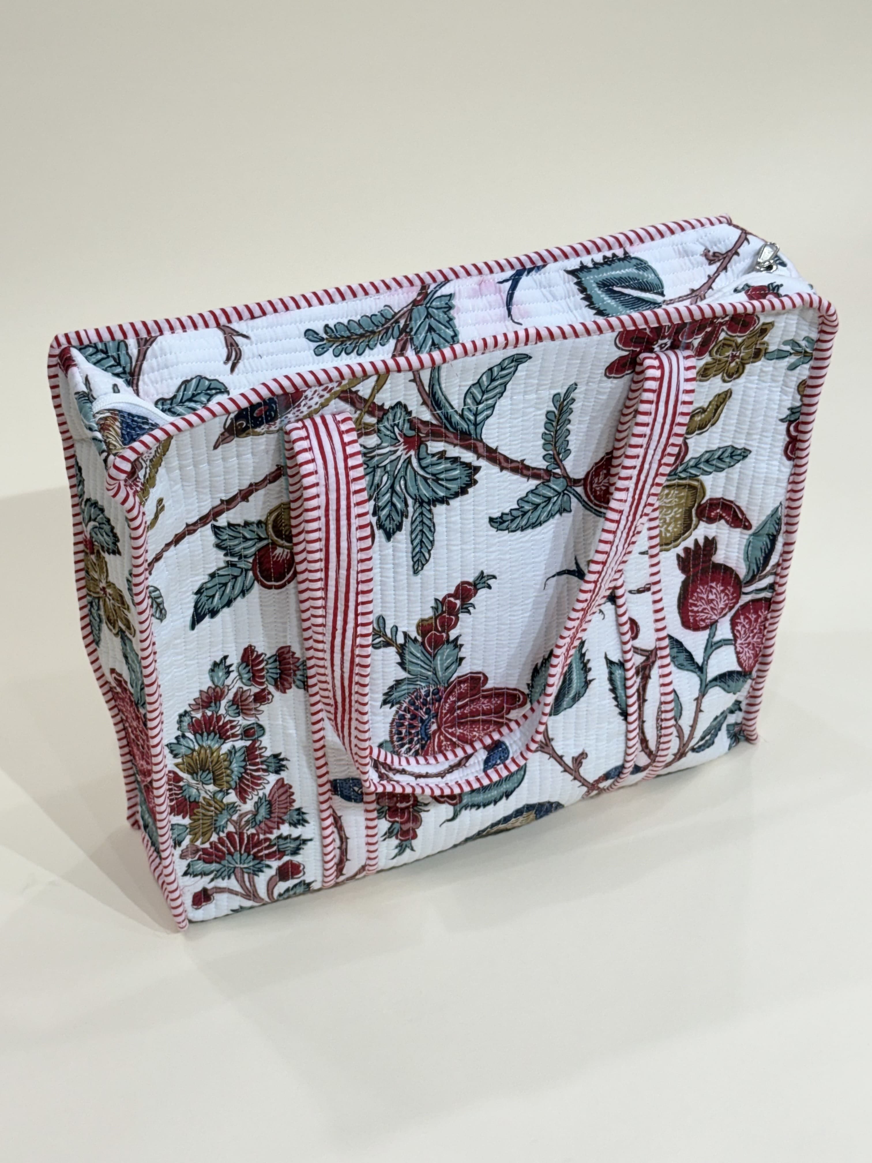 Handblock Printed Quilted Tote Bag with concealed zip - The Comfy Dreams