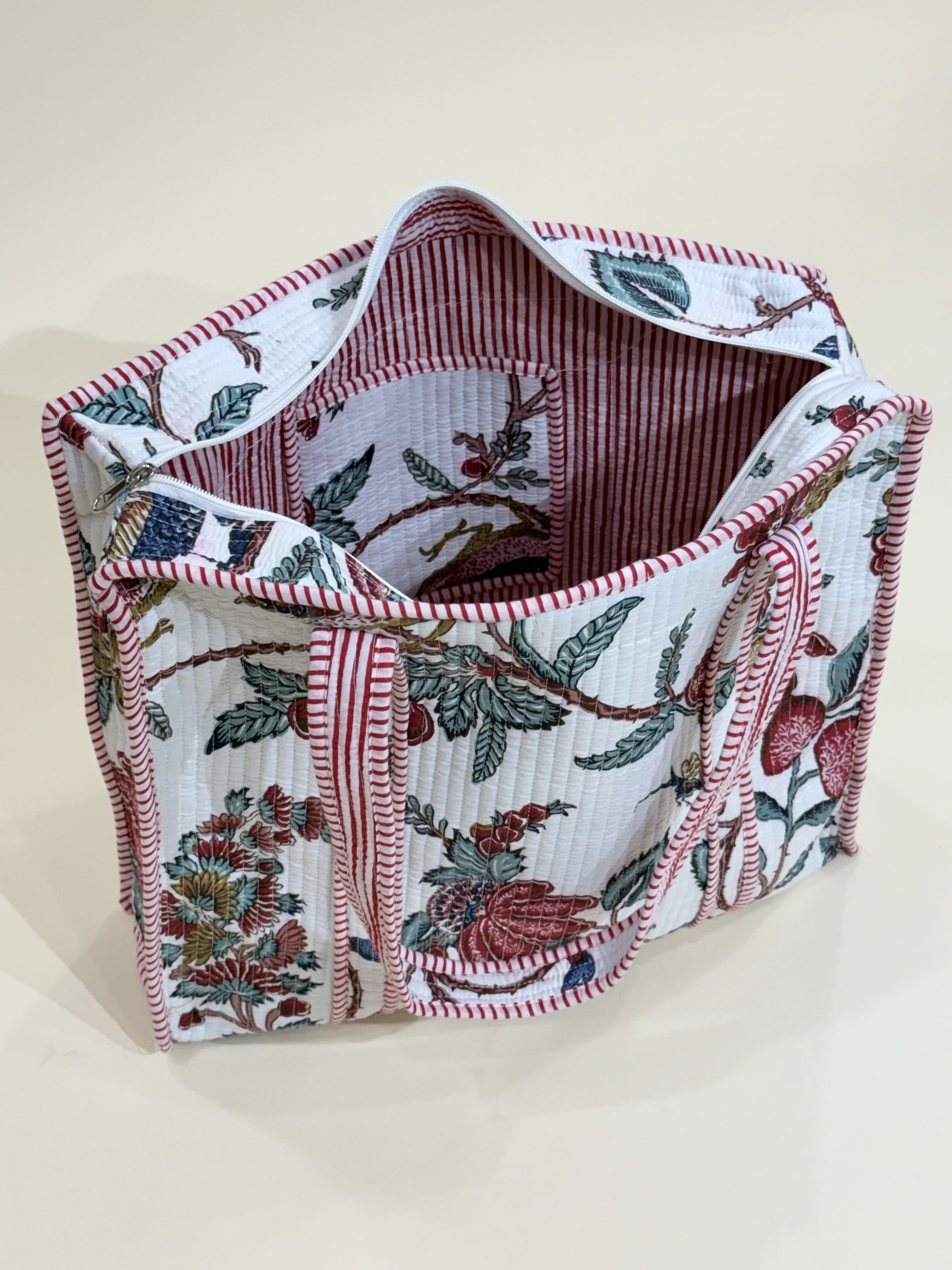 Handblock Printed Quilted Tote Bag with concealed zip - The Comfy Dreams