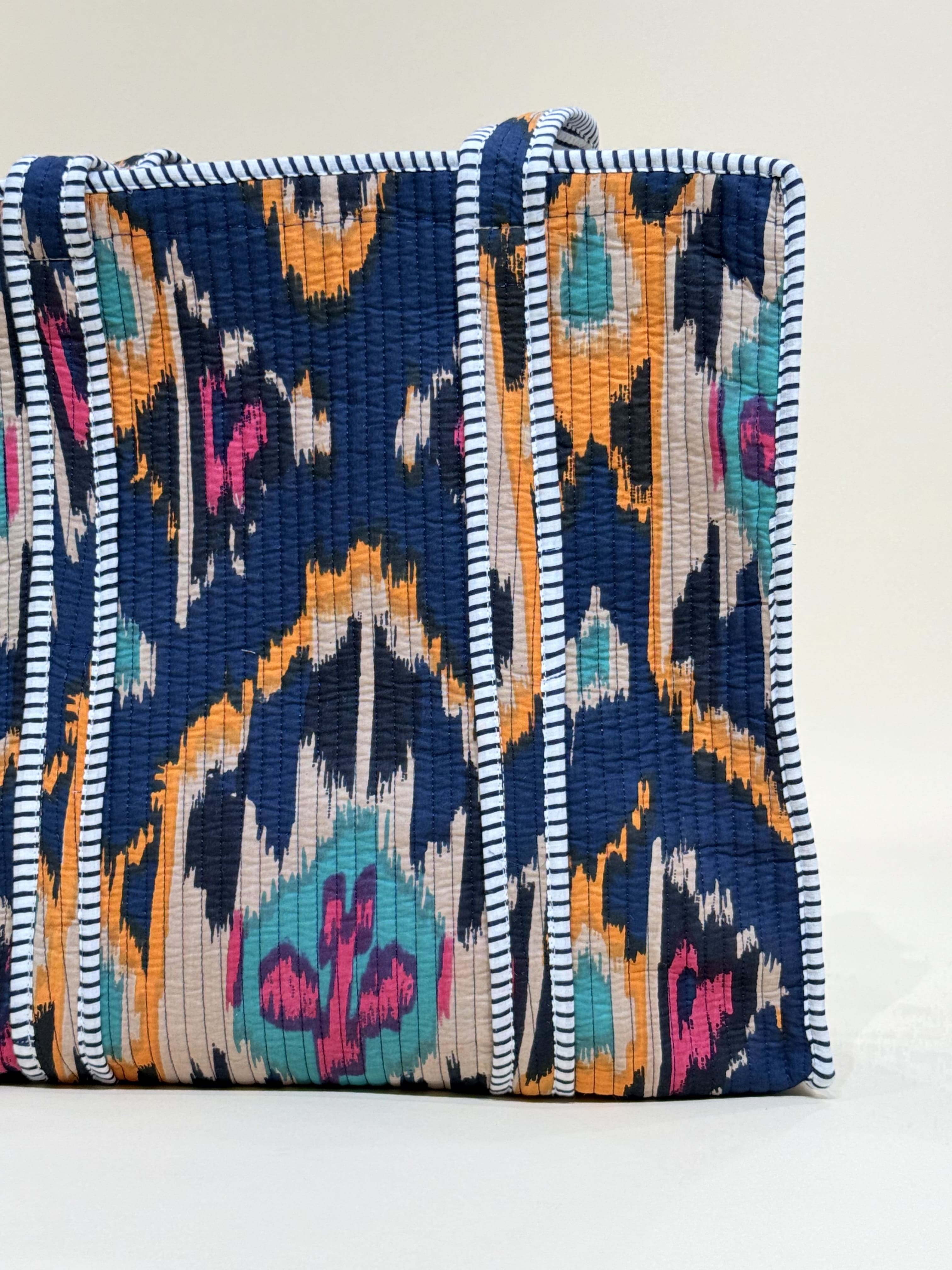 Handblock Printed Quilted Tote Bag with concealed zip - The Comfy Dreams
