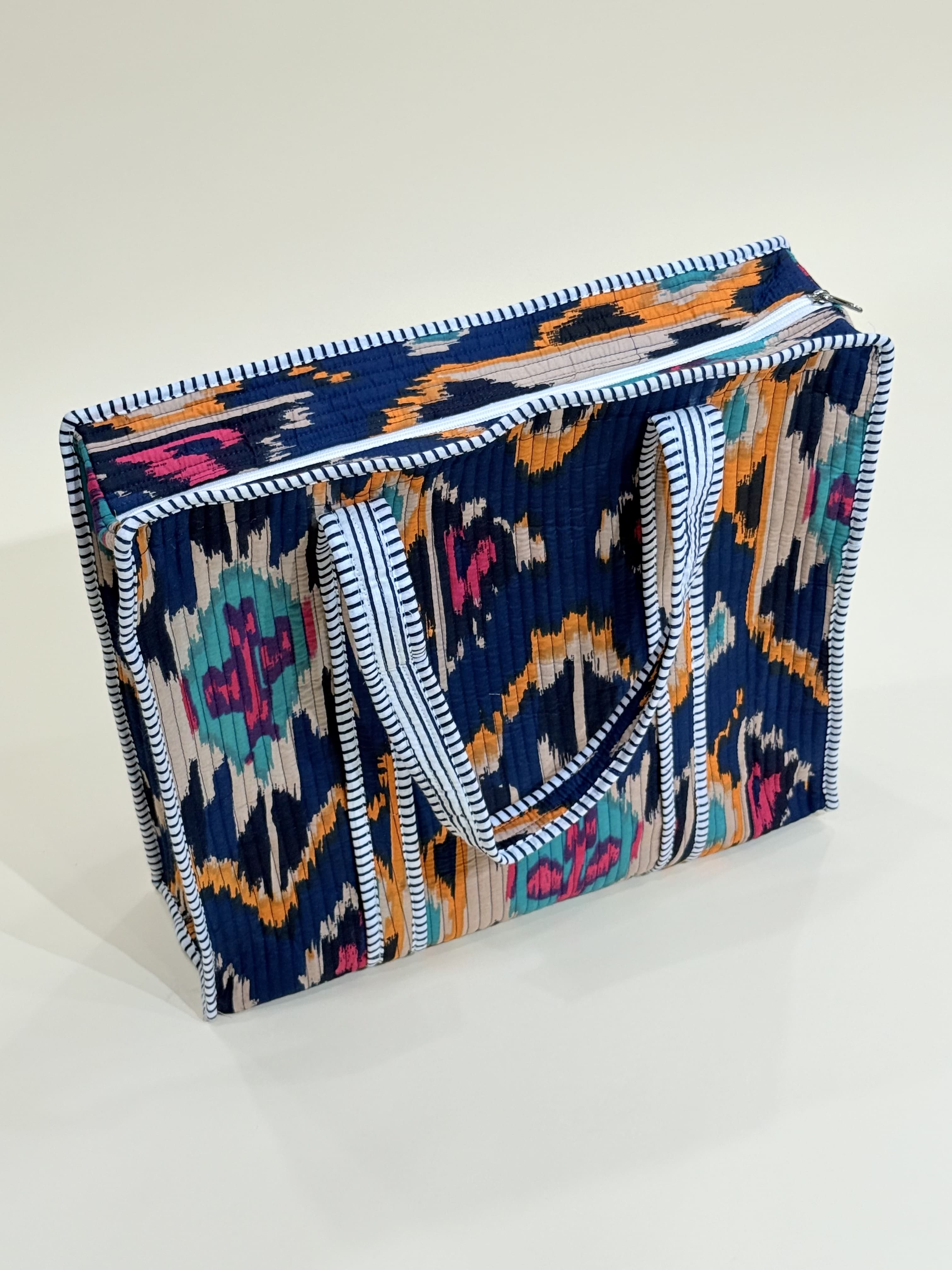Handblock Printed Quilted Tote Bag with concealed zip - The Comfy Dreams