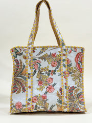 Handblock Printed Quilted Tote Bag with concealed zip - The Comfy Dreams
