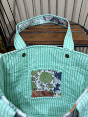 Handblock Patchwork Printed Quilted Tote Bag with magnetic snap closure - The Comfy Dreams