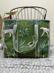 Handblock Printed Quilted Tote Bag with concealed zip - The Comfy Dreams