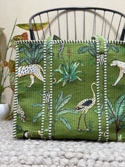 Handblock Printed Quilted Tote Bag with concealed zip - The Comfy Dreams