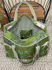 Handblock Printed Quilted Tote Bag with concealed zip - The Comfy Dreams