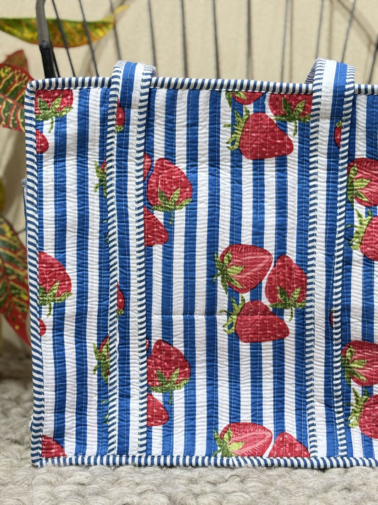 Handblock Printed Quilted Tote Bag with concealed zip - The Comfy Dreams