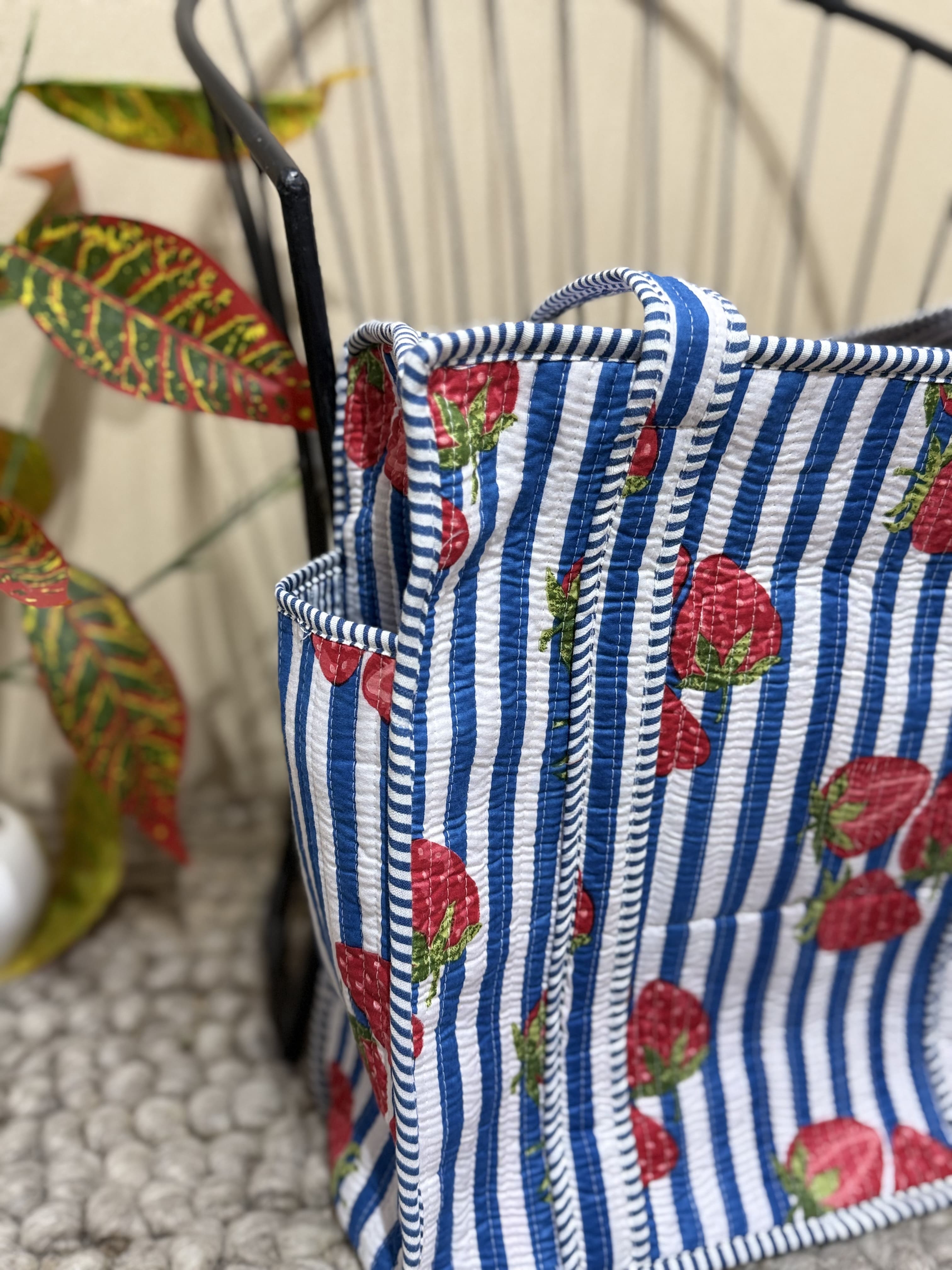Handblock Printed Quilted Tote Bag with concealed zip - The Comfy Dreams
