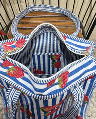 Handblock Printed Quilted Tote Bag with concealed zip - The Comfy Dreams