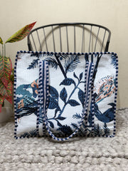 Handblock Printed Quilted Tote Bag with concealed zip - The Comfy Dreams