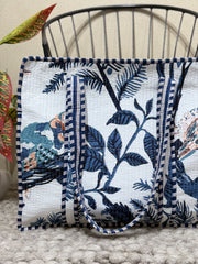 Handblock Printed Quilted Tote Bag with concealed zip - The Comfy Dreams