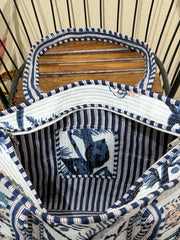 Handblock Printed Quilted Tote Bag with concealed zip - The Comfy Dreams